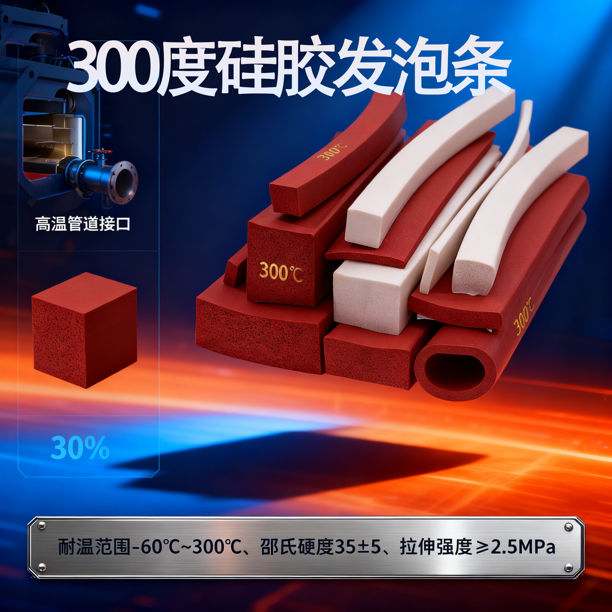 300度高溫硅膠發(fā)泡條